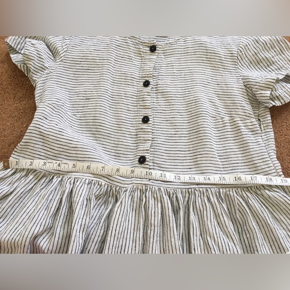Offon Women's Linen Dress Gray White Stripe Nursing Friendly Buttons Pockets - Picture 7 of 13